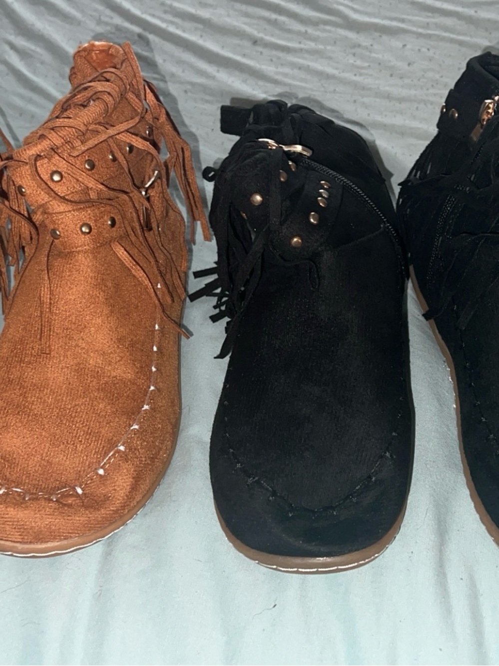 2 Pairs New Womens Fringe Ankle Boots With Side Zipper
